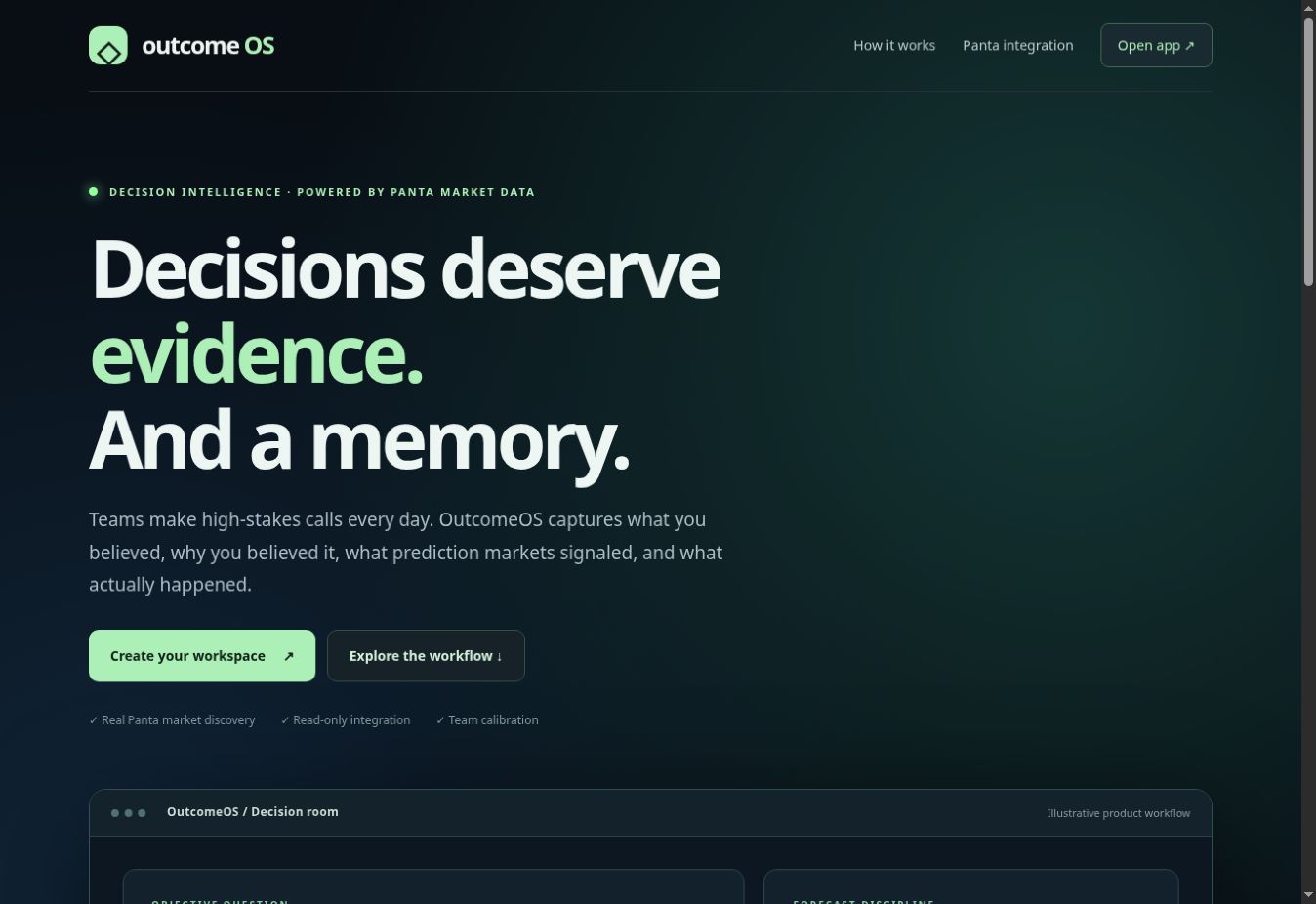OutcomeOS live landing page